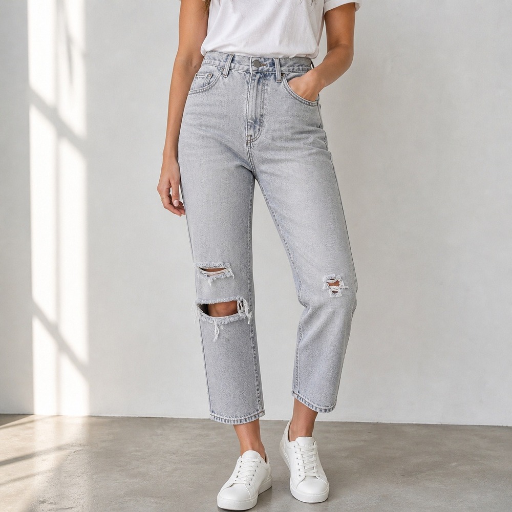 FRAME Le Original High Rise Slim Straight Cropped Distressed Jeans 28